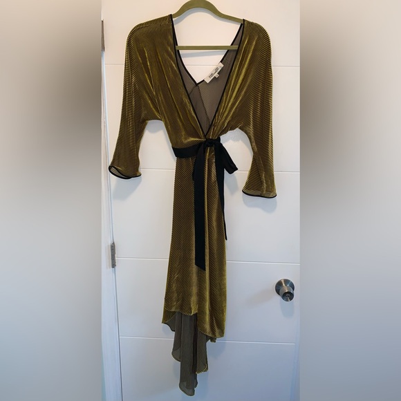 Diane Von Furstenberg DVF Velvet Eloise Golib Wrap Yellow Midi Dress XS - Picture 7 of 9